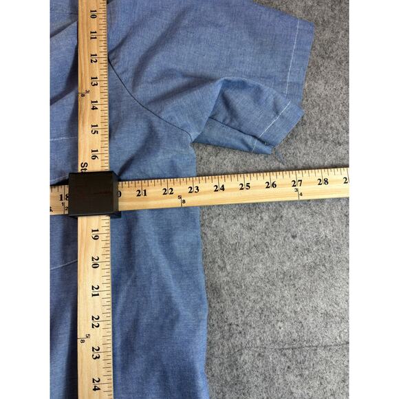 Vintage 90s Dickies Chambray Button Up Shirt Mens L Blue Short Sleeve Utility - Picture 4 of 5